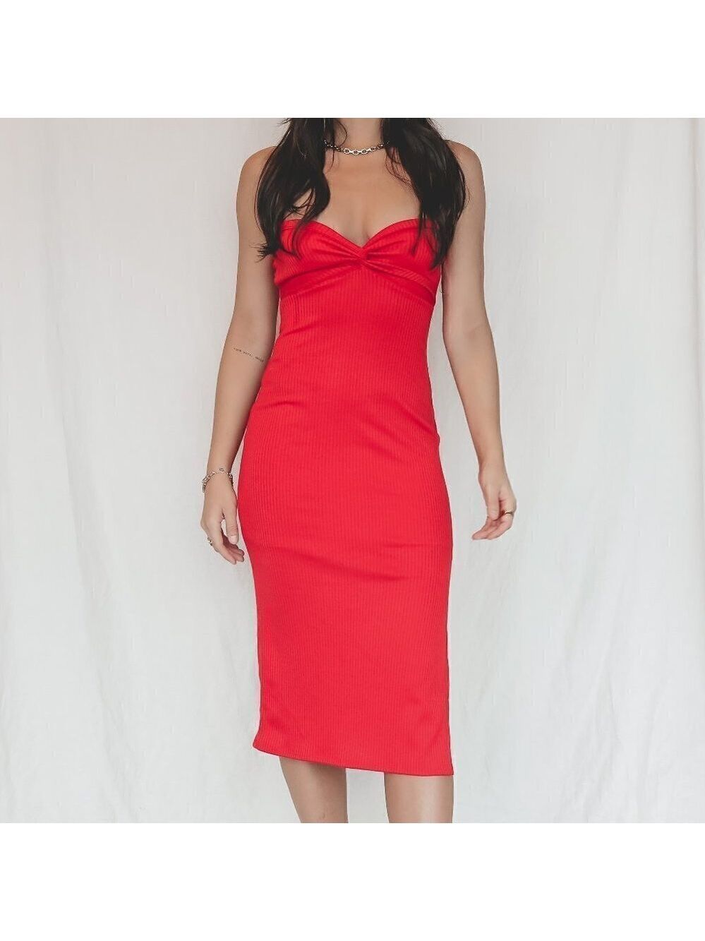AMAZING LACE Do A Double Take Red Strapless Midi